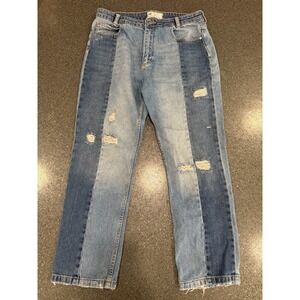 Free People Two Tone‎ Patchwork High Waist Jeans Size 30 Straight Boho Hippie